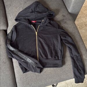 Guess Black Zip-Up Hoodie with Logo Sleeves